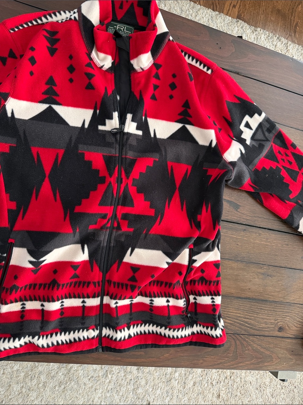 Lauren Active Ralph Lauren Southwestern Aztec Fleece Jacket in a bold red, black